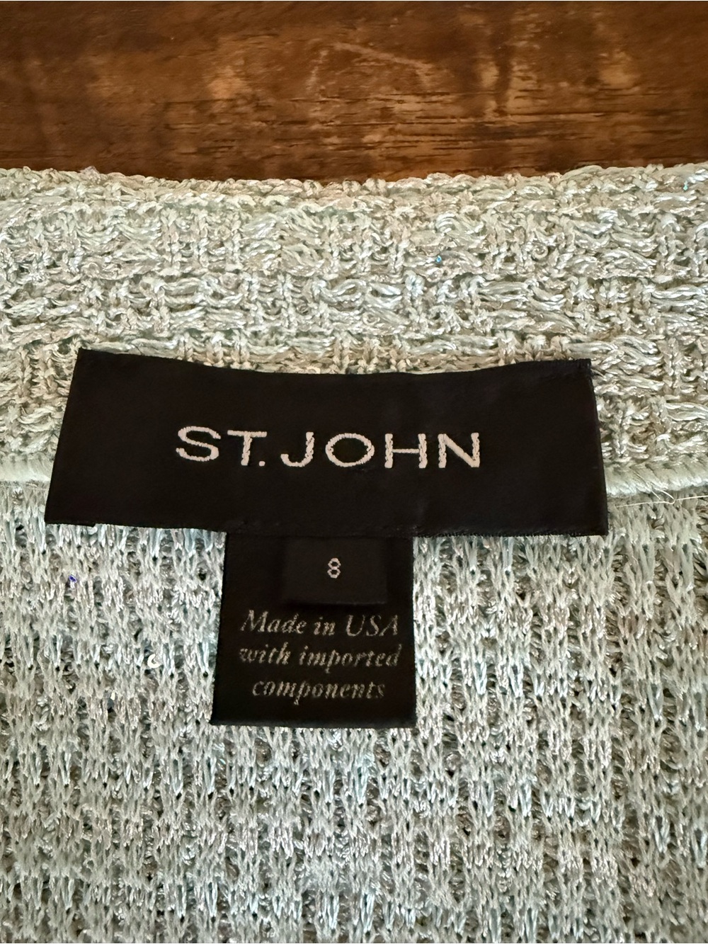 St. John Collection Iridescent Sequin Tweed Open Front Jacket in Seafoam - Picture 10 of 13